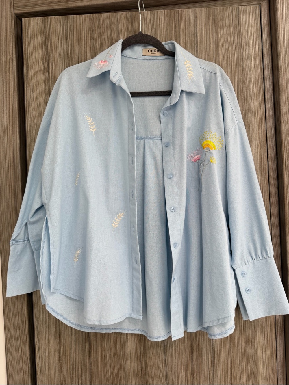 Light Blue Embroidered Button-Down Shirt